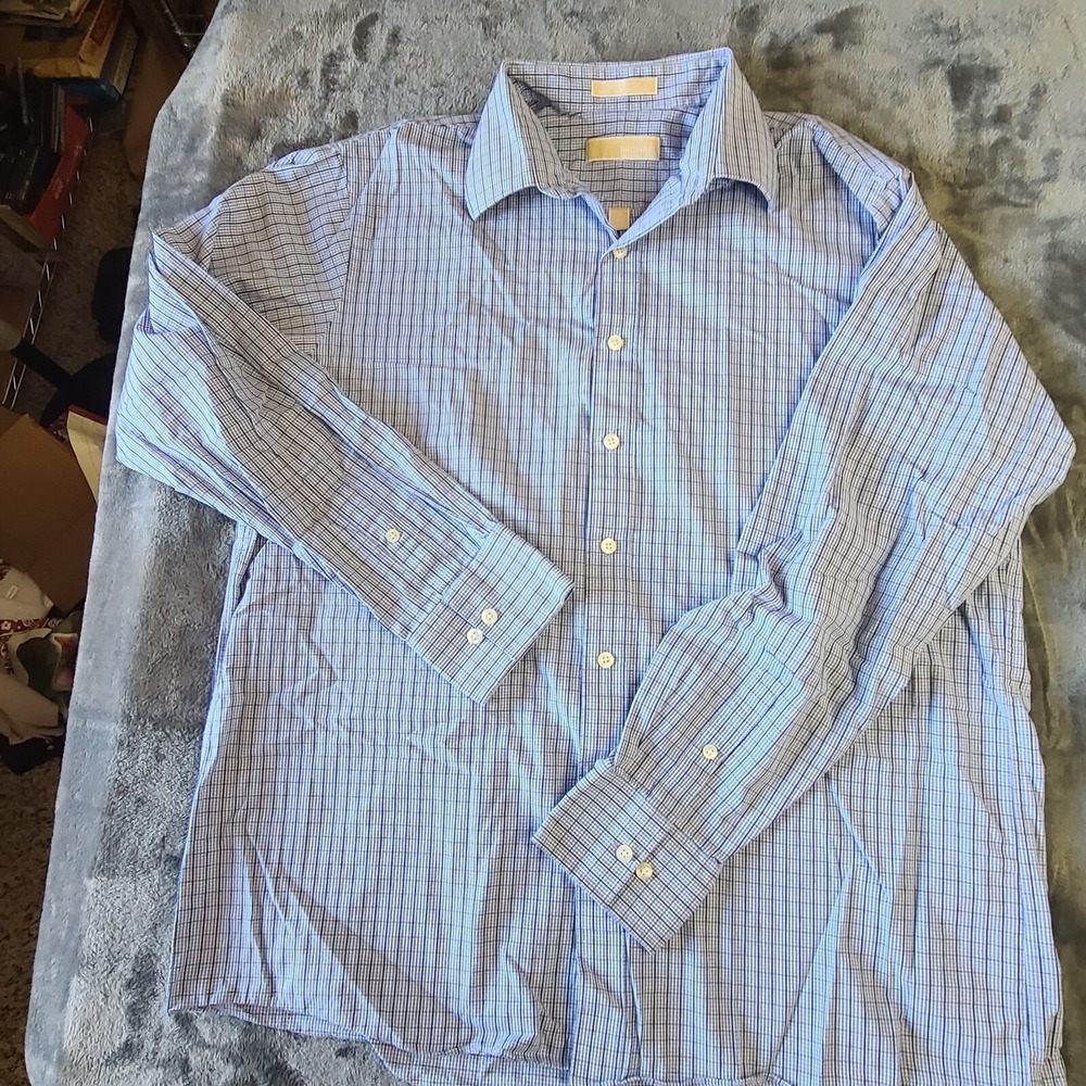 Mens Michael Kors XL plaid button up dress shirt regular fit  Blue‎ Black